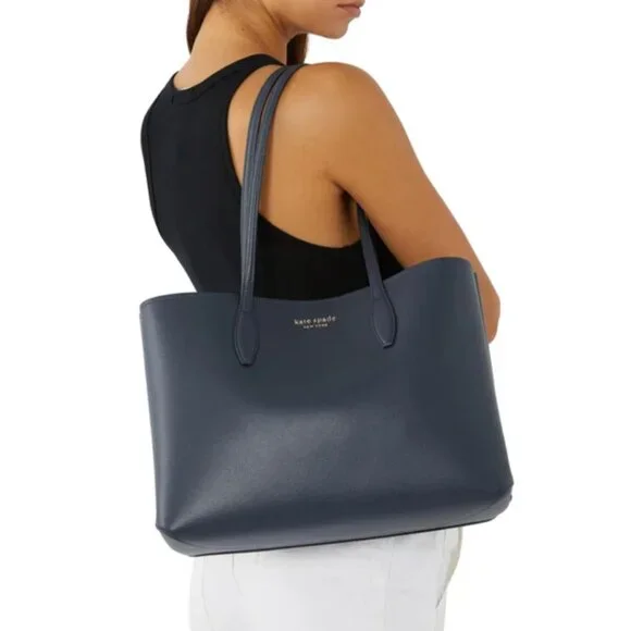 Kate Spade All Day Large Tote Blue Seashell Pop Leather Wristlet Shoulder Bag - Picture 5 of 11